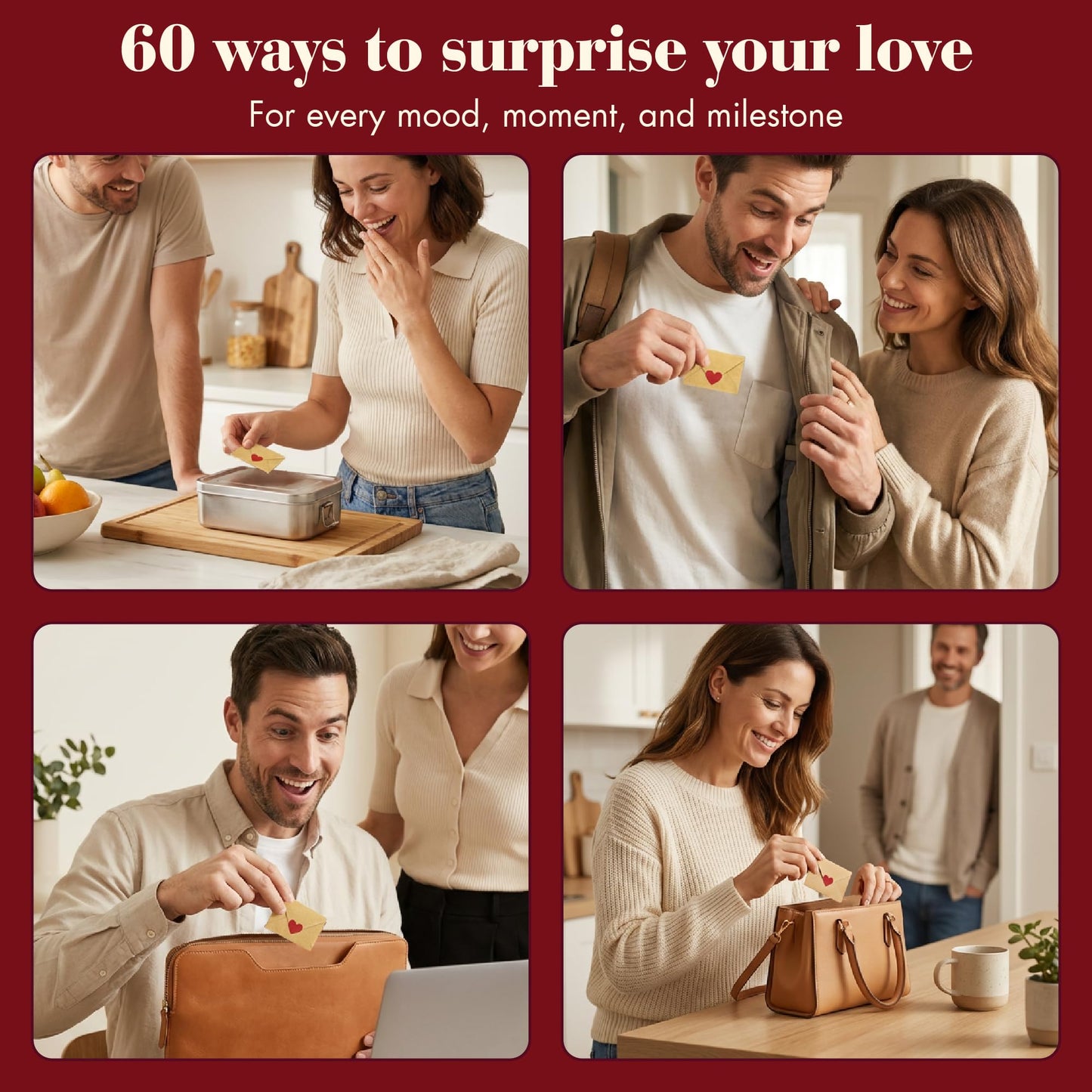 60 Mini Love Notes With Envelopes - Valentines Day Gifts For Him, Her, Boyfriend, Girlfriend - Valentines Gift For Husband, Wife - Anniversary Birthday Christmas I Love You Gifts For Couples