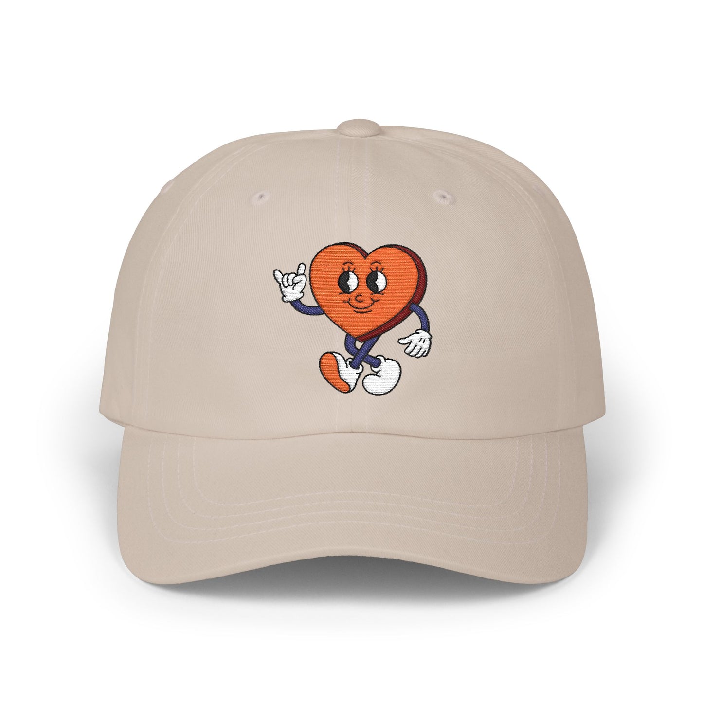 Heart Character Dad Cap — Cute Vintage Cartoon Heart Embroidered Hat