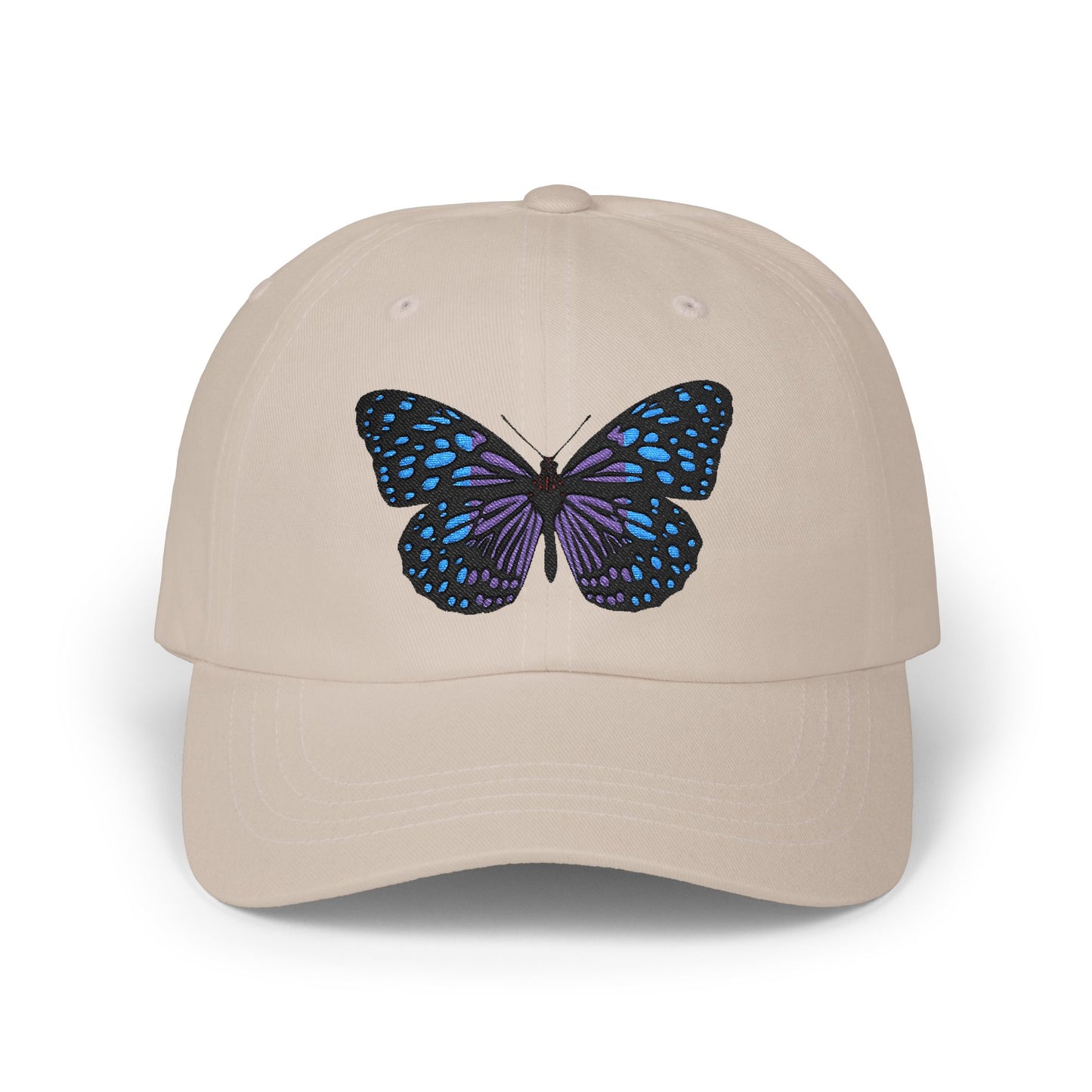 Embroidered Blue Butterfly Dad Cap Classic White Baseball Hat