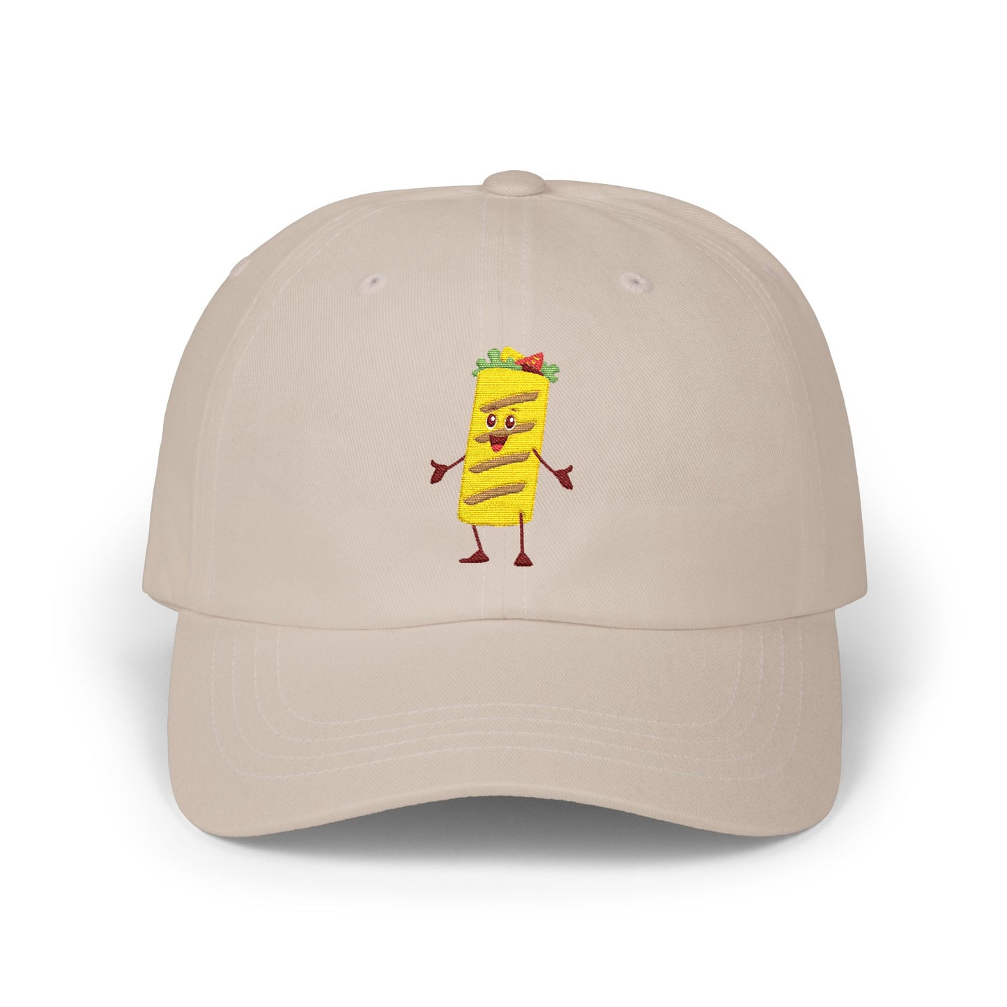 Burrito Character Dad Cap — Cute Embroidered Burrito Hat for Foodie Gifts