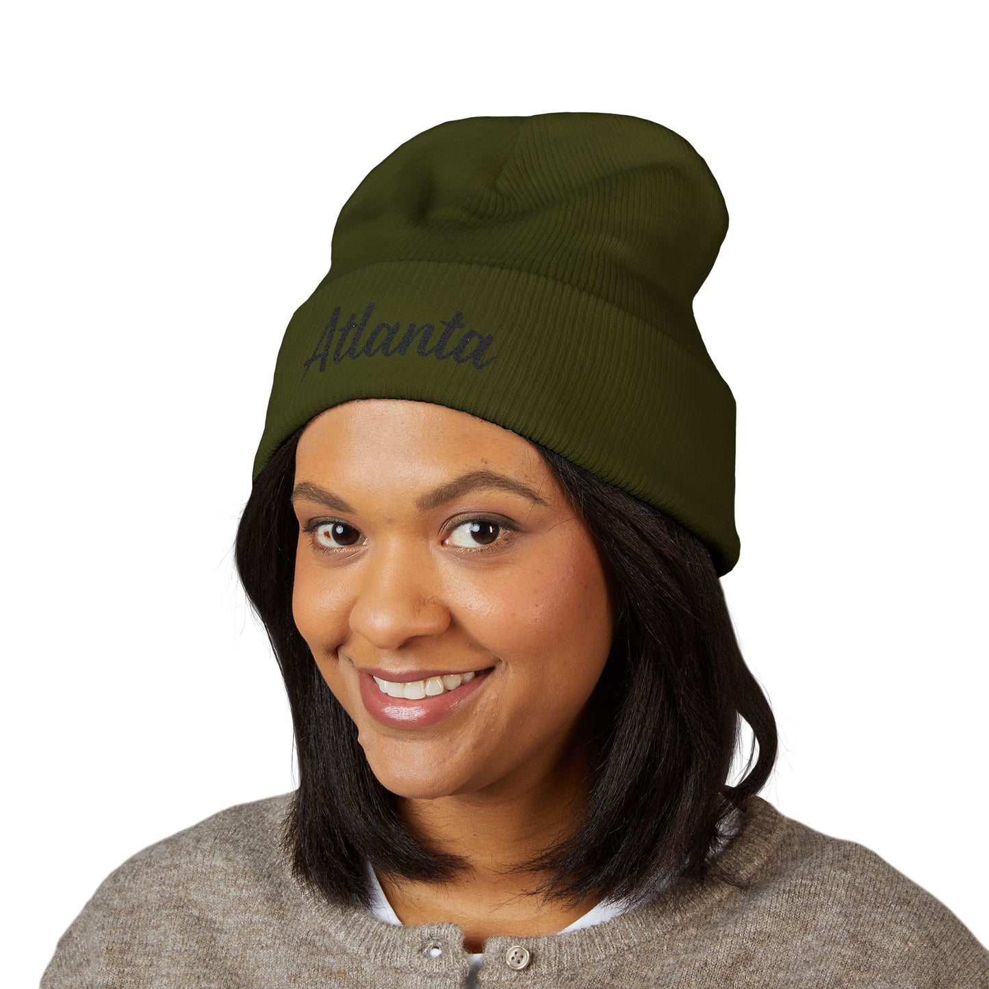 Atlanta Embroidered Cuffed Beanie — Classic Script Knit Hat