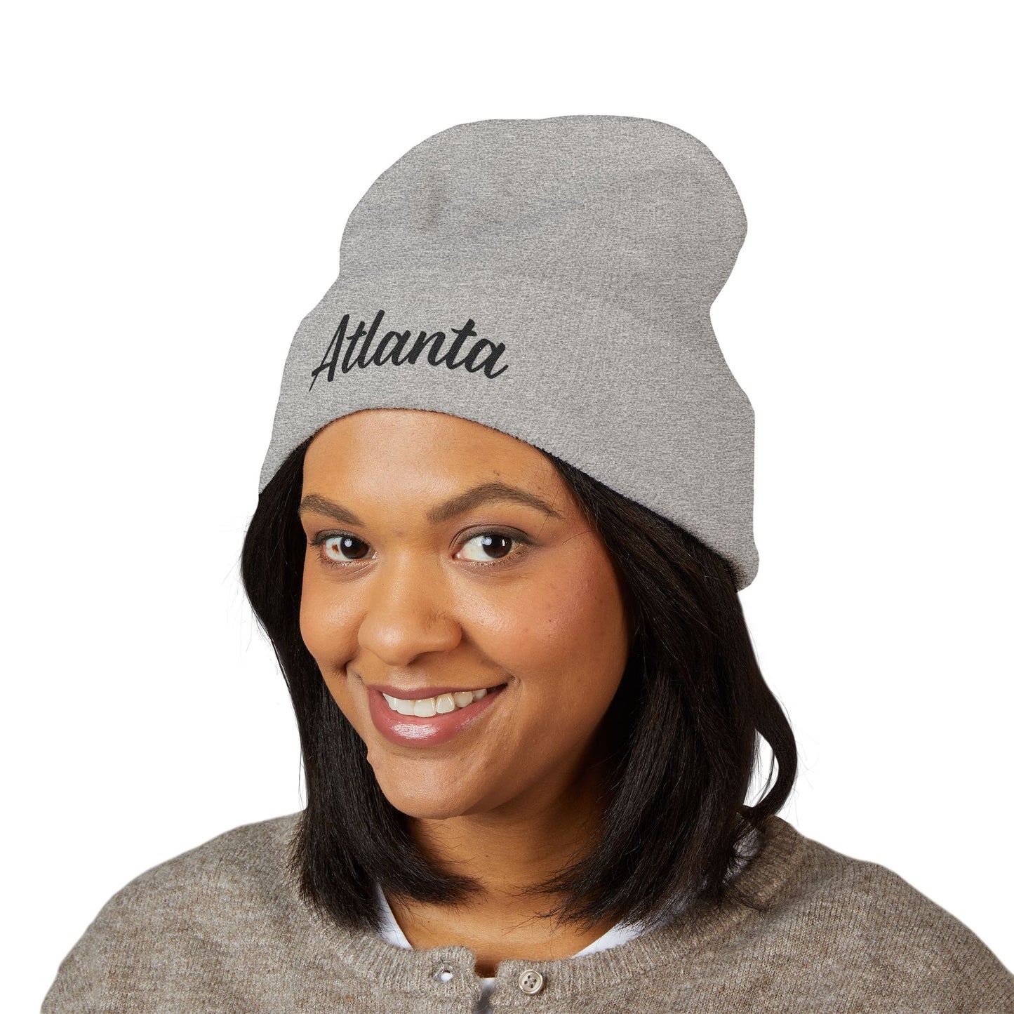 Atlanta Embroidered Cuffed Beanie — Classic Script Knit Hat