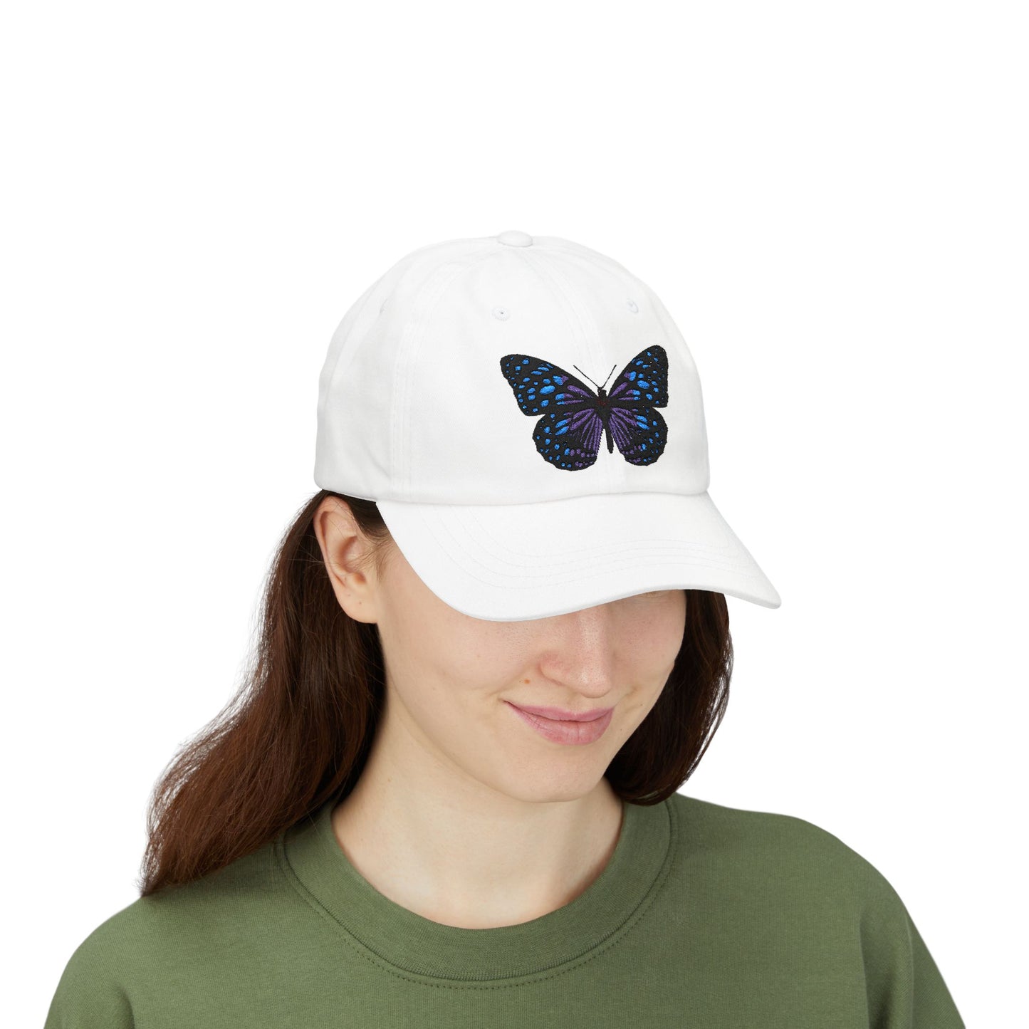 Embroidered Blue Butterfly Dad Cap Classic White Baseball Hat