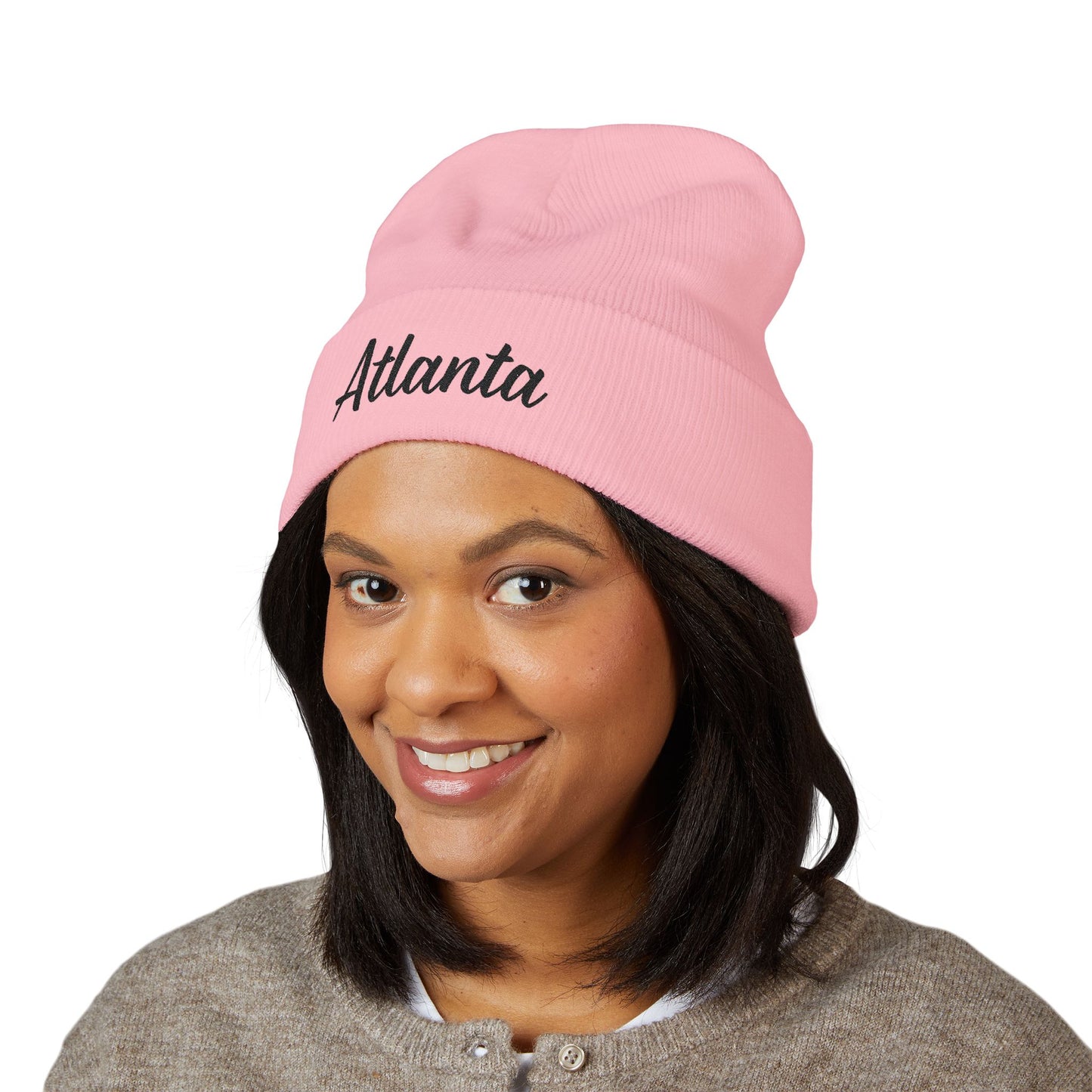 Atlanta Embroidered Cuffed Beanie — Classic Script Knit Hat