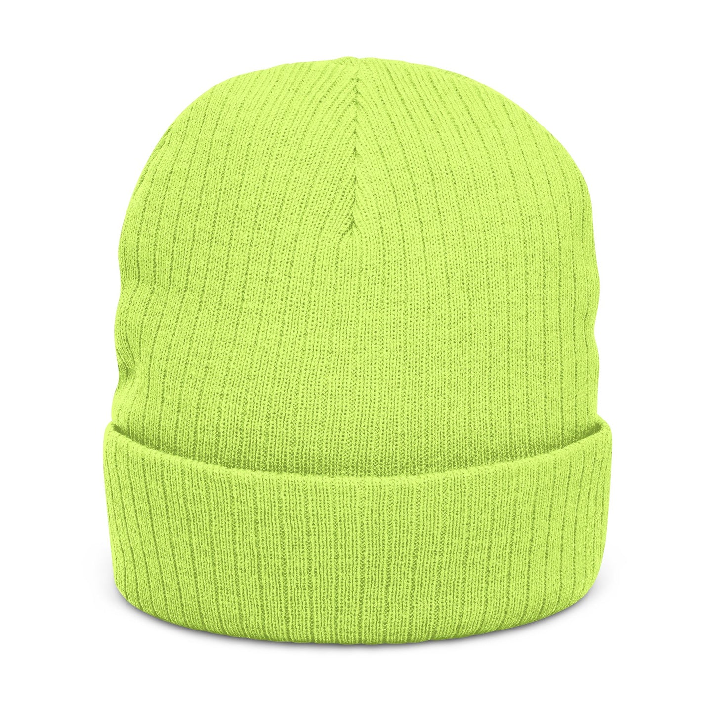 Embroidered Monster Smile Ribbed Beanie — Knit Cuffed Winter Hat
