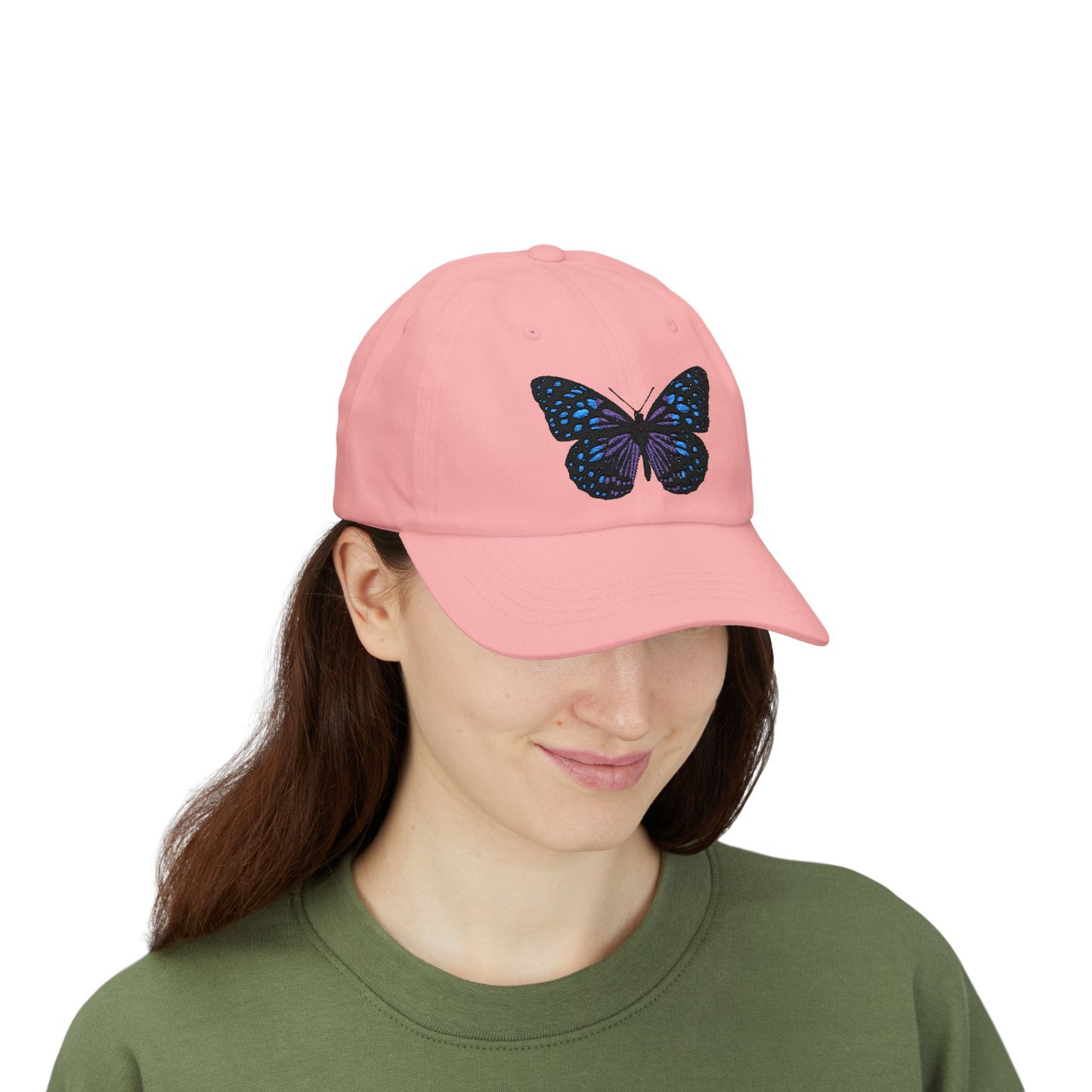 Embroidered Blue Butterfly Dad Cap Classic White Baseball Hat