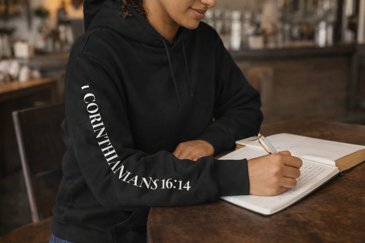 Bible Verse Hoodie - 1 Corinthians 16:4 Sleeve Print Christian Pullover