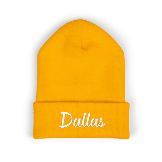 Embroidered 'Dallas' Cuffed Beanie - Classic Knit Winter Hat