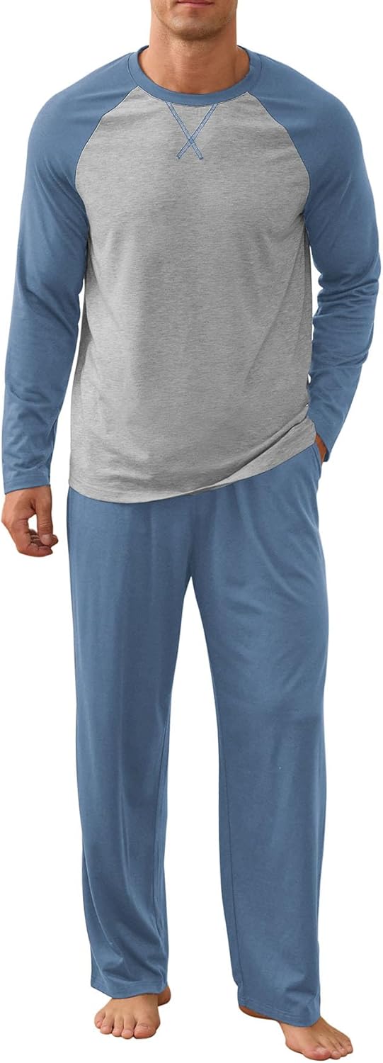NITAGUT Men's Pajama Set Long Sleeve Sleepwear 2 Piece Loungewear with Pockets Soft Comfy Nightwear