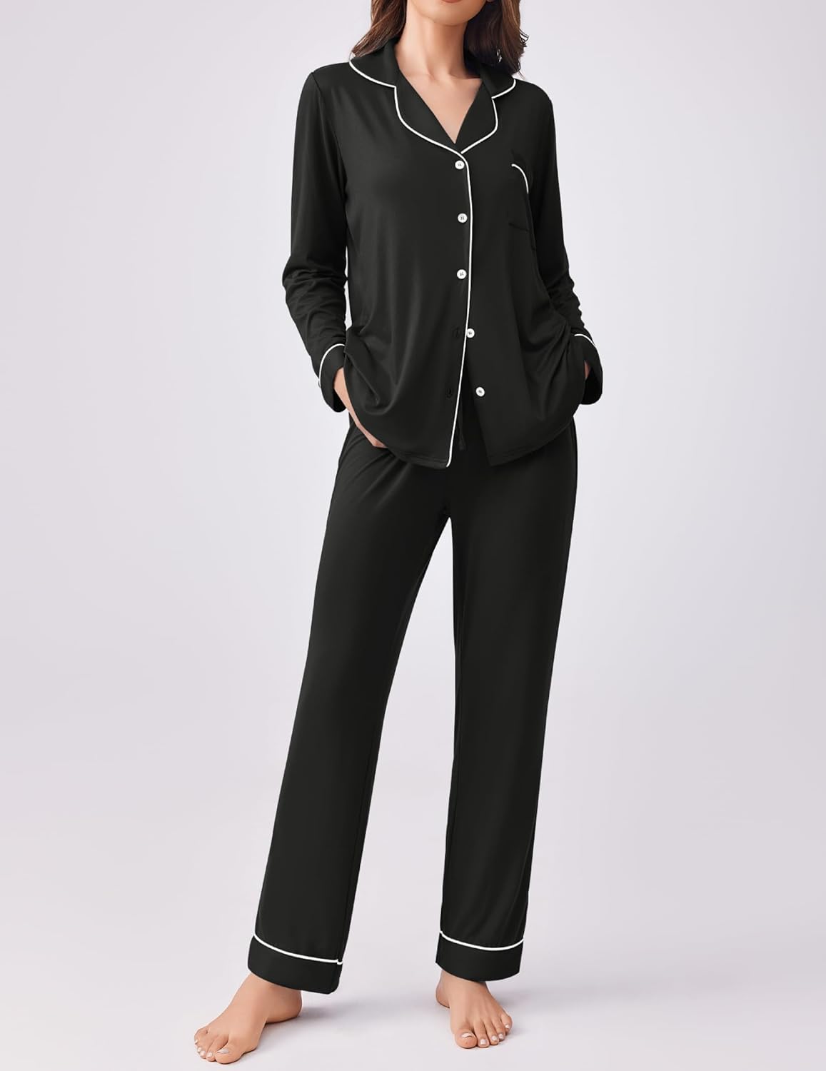 Ekouaer Womens Pajamas Set 2 Piece Button Down Pjs Soft Long Sleeve Top and Pants Sleepwear Set Lounge Sets