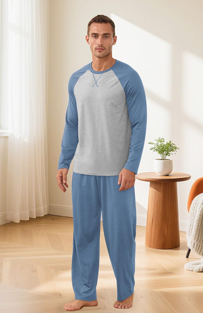 NITAGUT Men's Pajama Set Long Sleeve Sleepwear 2 Piece Loungewear with Pockets Soft Comfy Nightwear