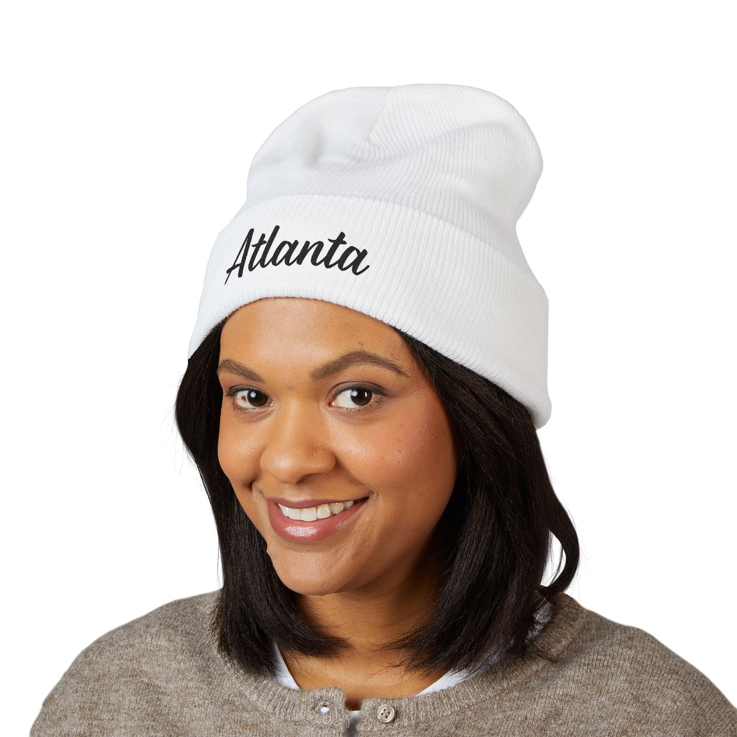 Atlanta Embroidered Cuffed Beanie — Classic Script Knit Hat
