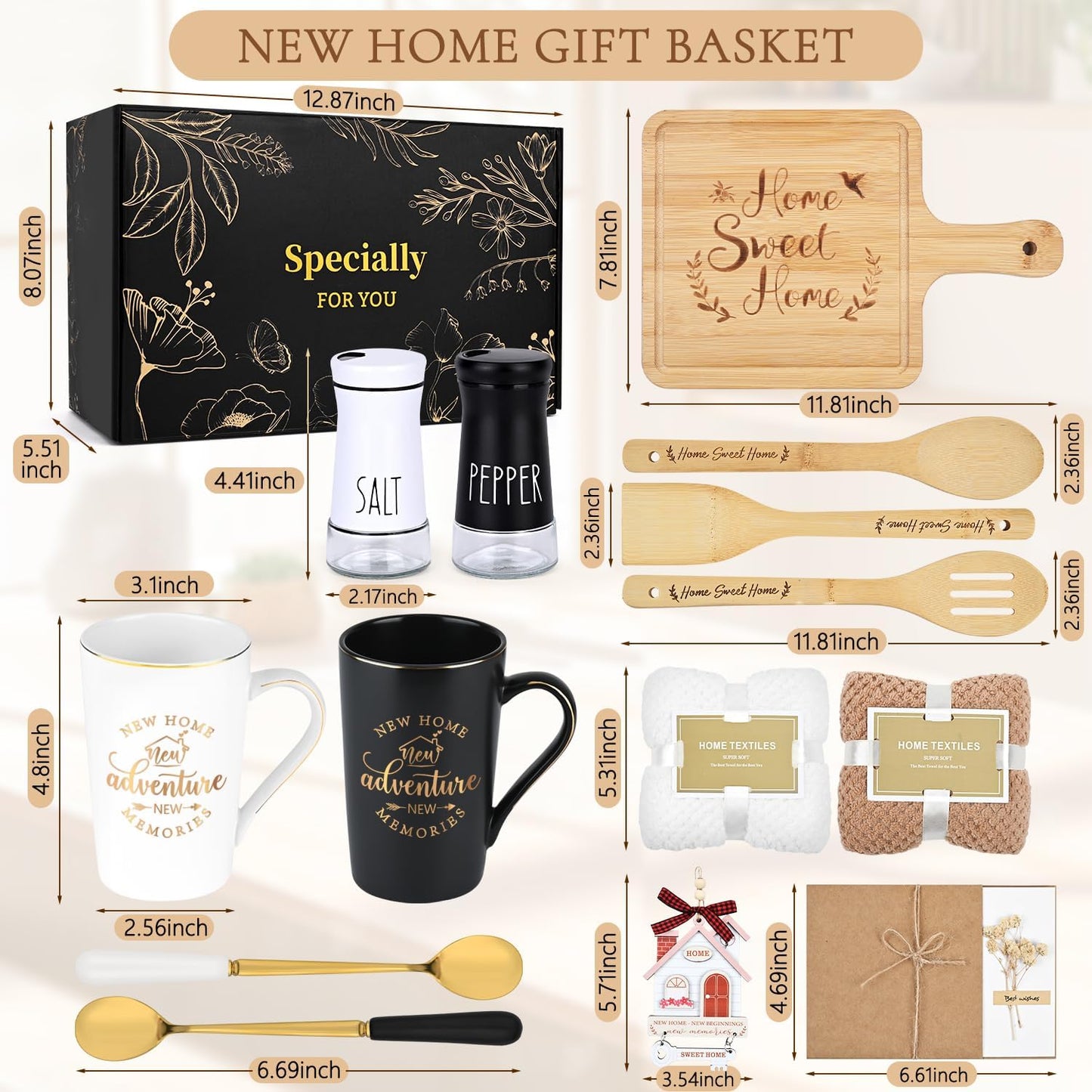 Maustic House Warming Gifts New Home, 12 Pcs New House Gift Basket, Housewarming Present for Homeowners Couples Women, Closing Gifts for Home Buyers