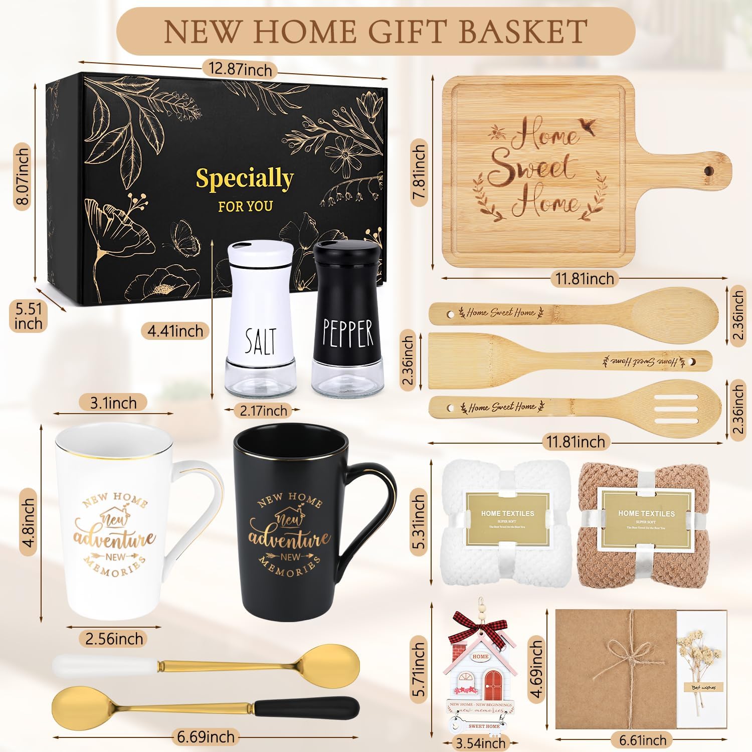 Maustic House Warming Gifts New Home, 12 Pcs New House Gift Basket, Housewarming Present for Homeowners Couples Women, Closing Gifts for Home Buyers