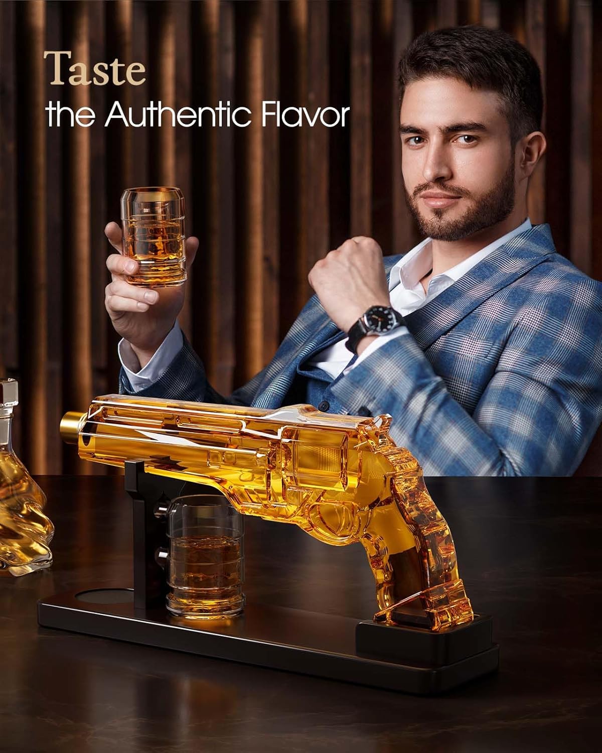 Gun Whiskey Decanter Sets for Men, Kollea Liquor Decanter Set with Gun Shot Glass, Unique Birthday Gifts for Men Dad, Cool Anniversary Christmas Gift for Him Husband, Dispenser for Bar Drinking Party