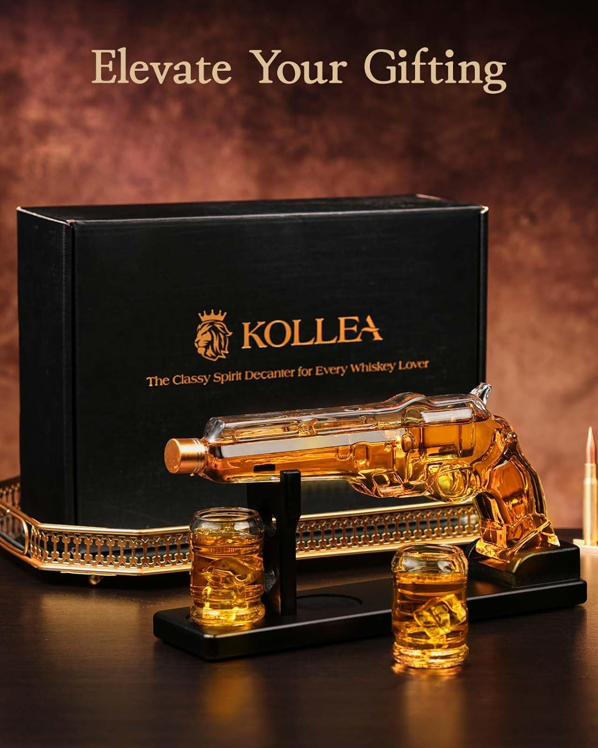 Gun Whiskey Decanter Sets for Men, Kollea Liquor Decanter Set with Gun Shot Glass, Unique Birthday Gifts for Men Dad, Cool Anniversary Christmas Gift for Him Husband, Dispenser for Bar Drinking Party
