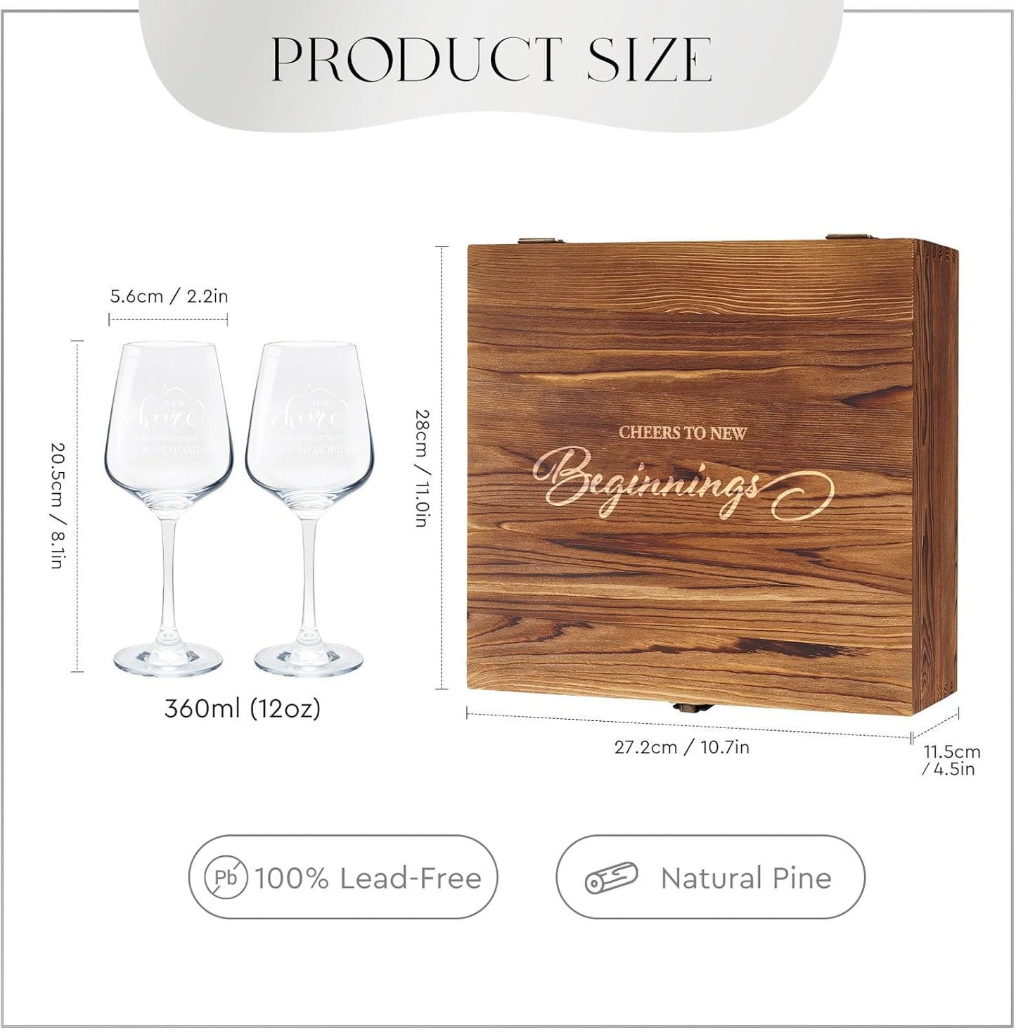 AW BRIDAL House Warming Gifts New Home Wine Glasses Sets, 2026 Closing Gifts for Home Buyers and Homeowner, New Apartment Gift Basket for Couple, First House Gift with Wooden Keepsake Box