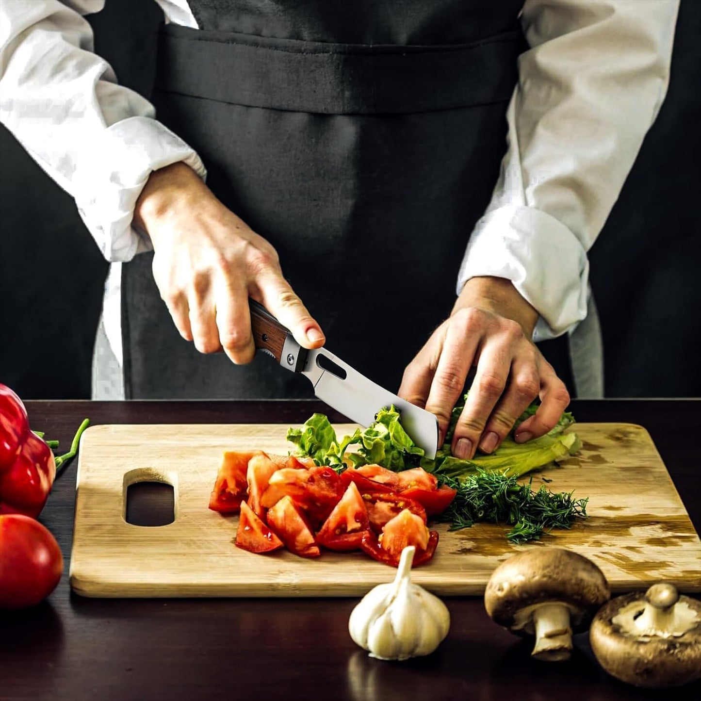 Huusk Japanese Folding Nakiri Knife - Pocket Chef Knives with 440C Stainless Steel Ultra Sharp Blade, Portable Kitchen Knife for BBQ Trip Outdoor, Christmas Gift for Men and Women