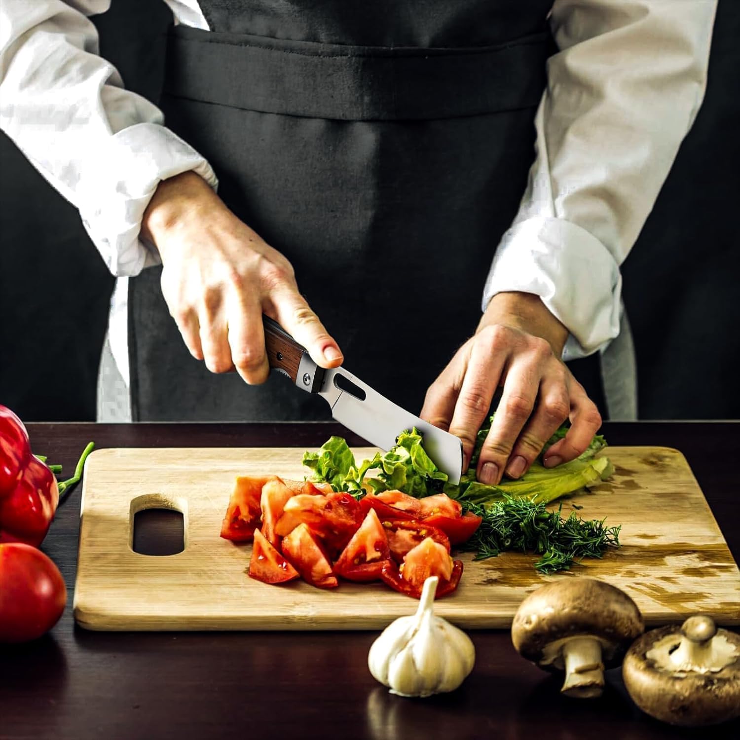 Huusk Japanese Folding Nakiri Knife - Pocket Chef Knives with 440C Stainless Steel Ultra Sharp Blade, Portable Kitchen Knife for BBQ Trip Outdoor, Christmas Gift for Men and Women