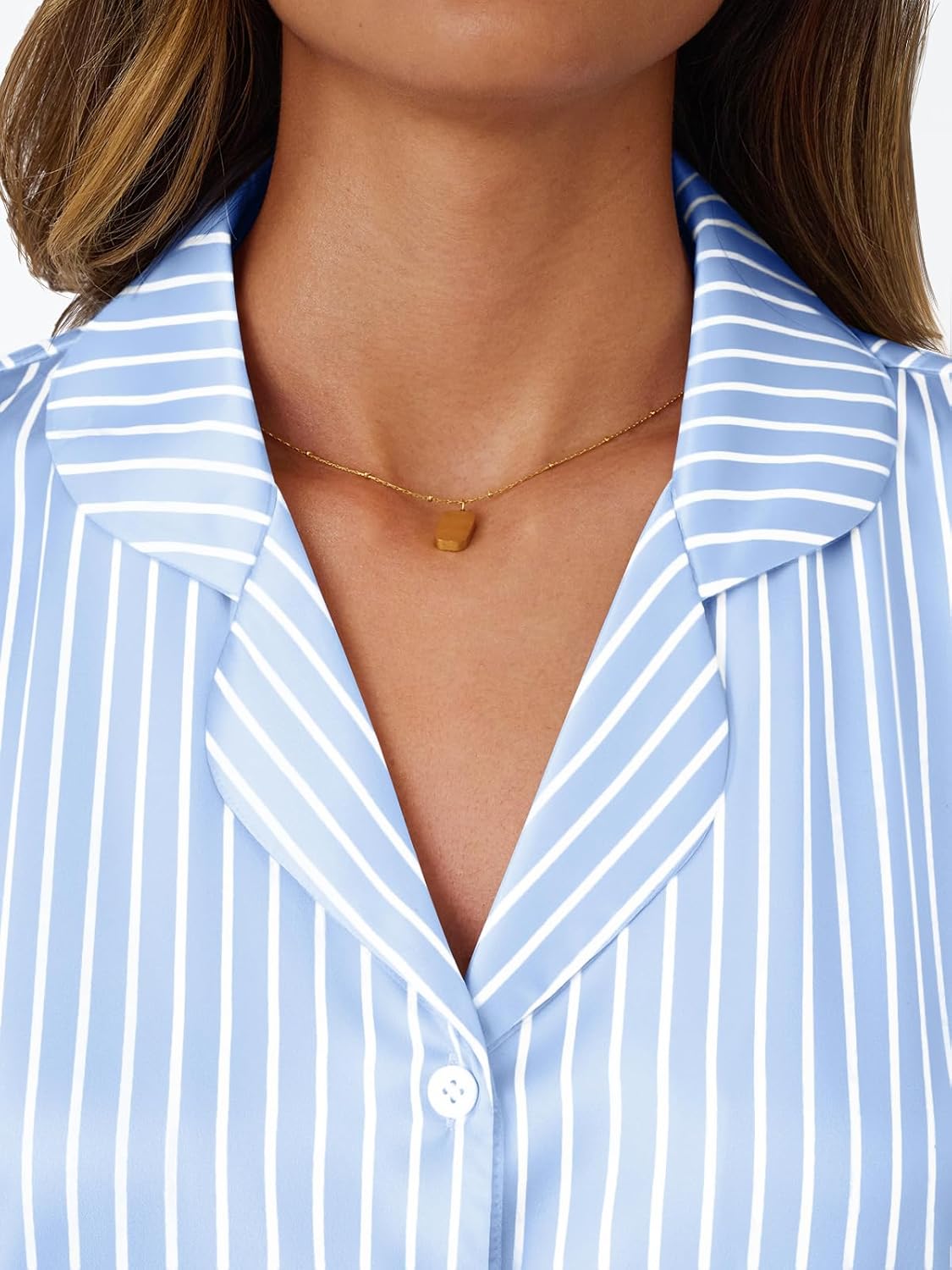 LILLUSORY Womens Satin Silk Pajamas Set 2 Piece Ruffle Pjs Winter Matching Lounge Sleepwear Button Down Striped Shirt Shorts