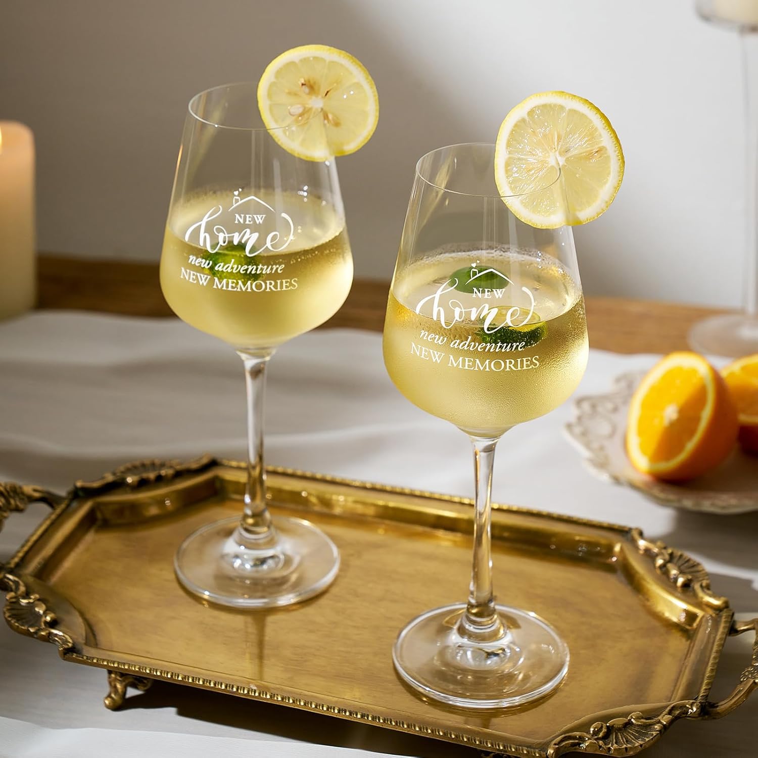 AW BRIDAL House Warming Gifts New Home Wine Glasses Sets, 2026 Closing Gifts for Home Buyers and Homeowner, New Apartment Gift Basket for Couple, First House Gift with Wooden Keepsake Box