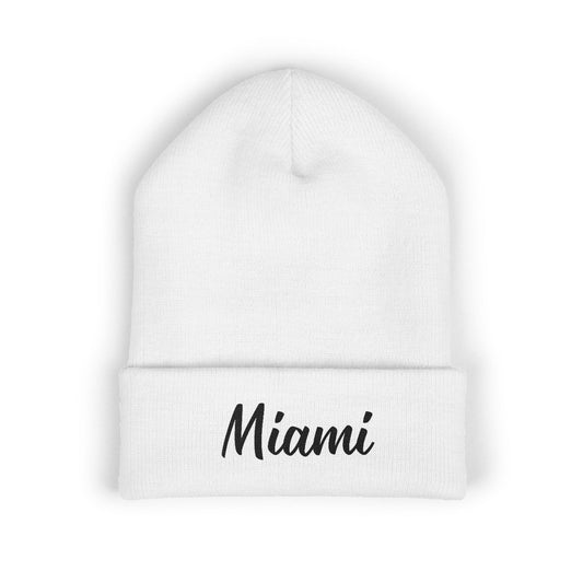 Miami Embroidered Cuffed Beanie — Classic Knit Winter Hat