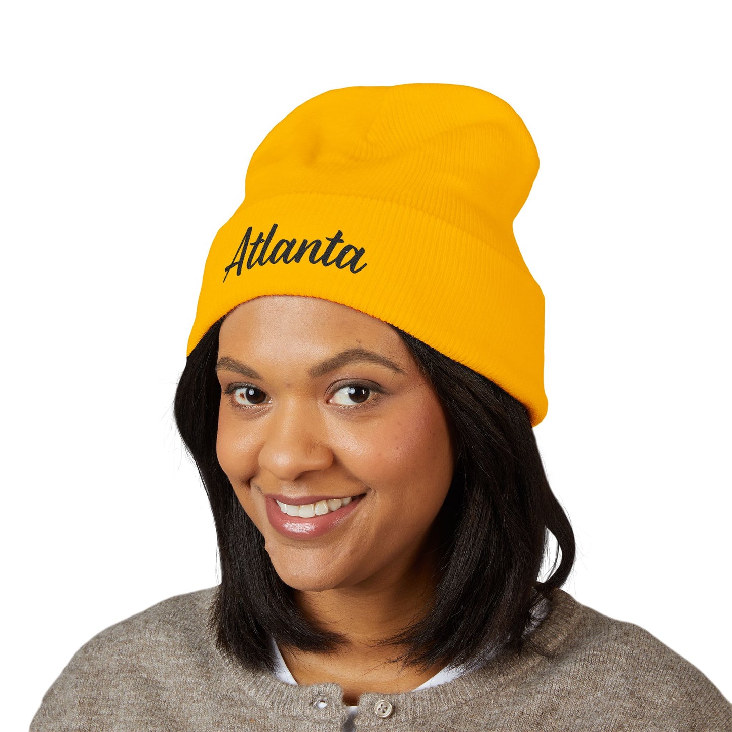 Atlanta Embroidered Cuffed Beanie — Classic Script Knit Hat