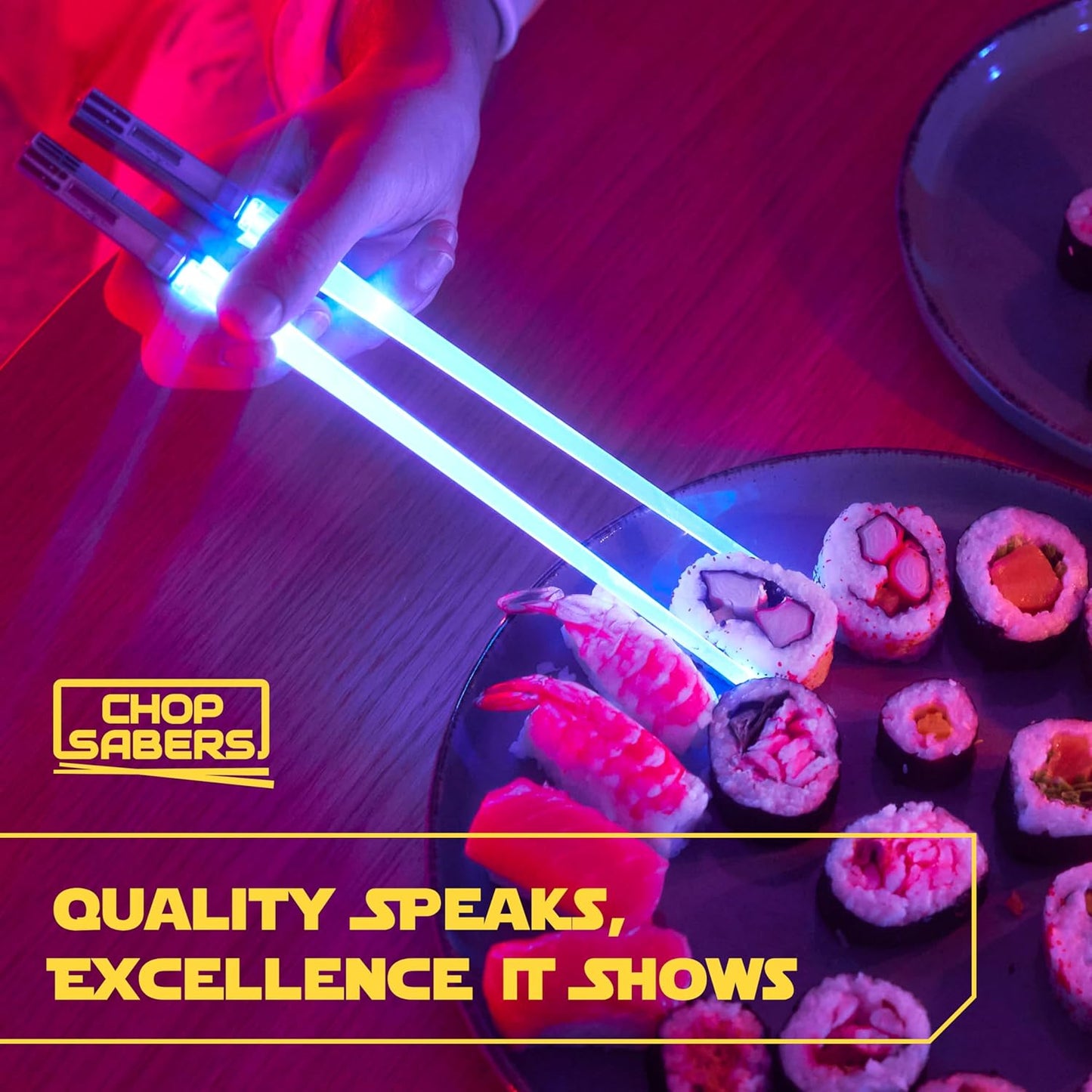 Lightsaber Chopsticks Light Up - LED Glowing Light Saber Star Wars Chop Sticks - Reusable Sushi Lightup Sabers Chopstick Set Of 1 Blue Pair