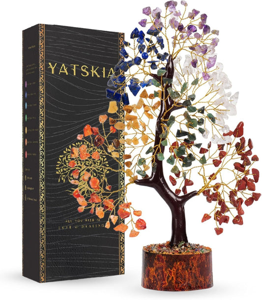 YATSKIA Chakra Crystal Tree - Handmade Healing Crystal Trees w/ 7 Chakra Stones - Decorative Tree of Life for Meditation, Feng Shui, Birthday for Women, White Elephant Gifts for Adult