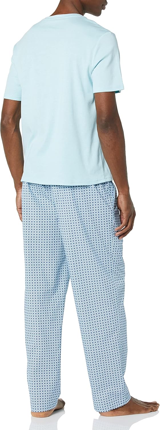 Amazon Essentials Men's Cotton Poplin Pant with Cotton Jersey T-Shirt Pajama Set