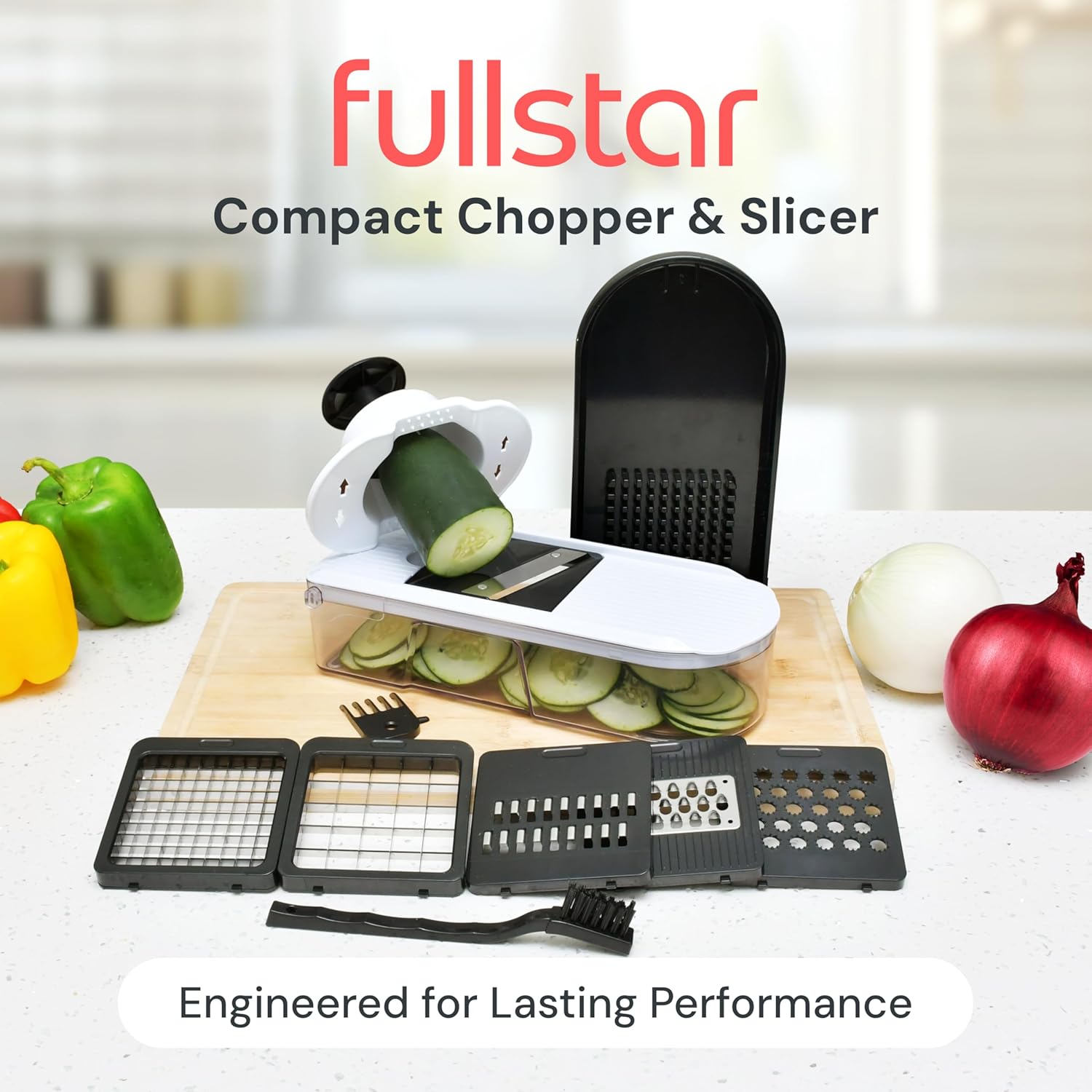 Fullstar Mandoline Slicer for Kitchen - Vegetable Chopper, Onion Potato Food Veggie Fruit Slicer and Cutter with Container, Kitchen Gadgets & Gifts, Home Essentials (6-in-1, White/Black)