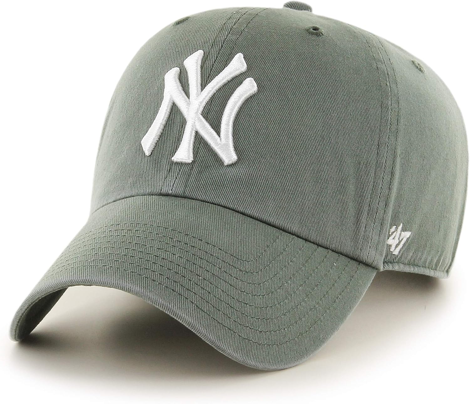 47 Brand MLB Moss Green Primary Logo Clean Up Adjustable Strap Baseball Cap Hat, Adult One Size Fits All