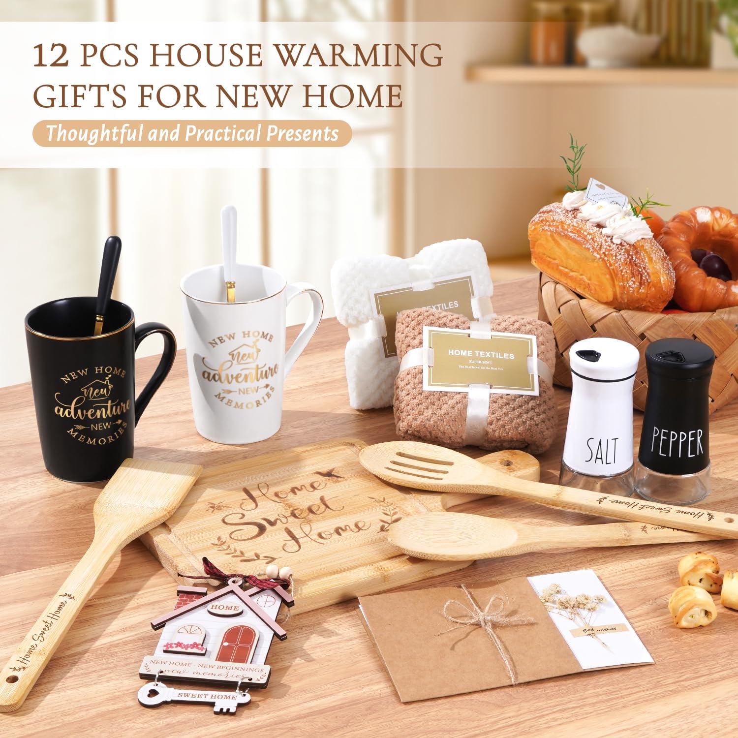 Maustic House Warming Gifts New Home, 12 Pcs New House Gift Basket, Housewarming Present for Homeowners Couples Women, Closing Gifts for Home Buyers