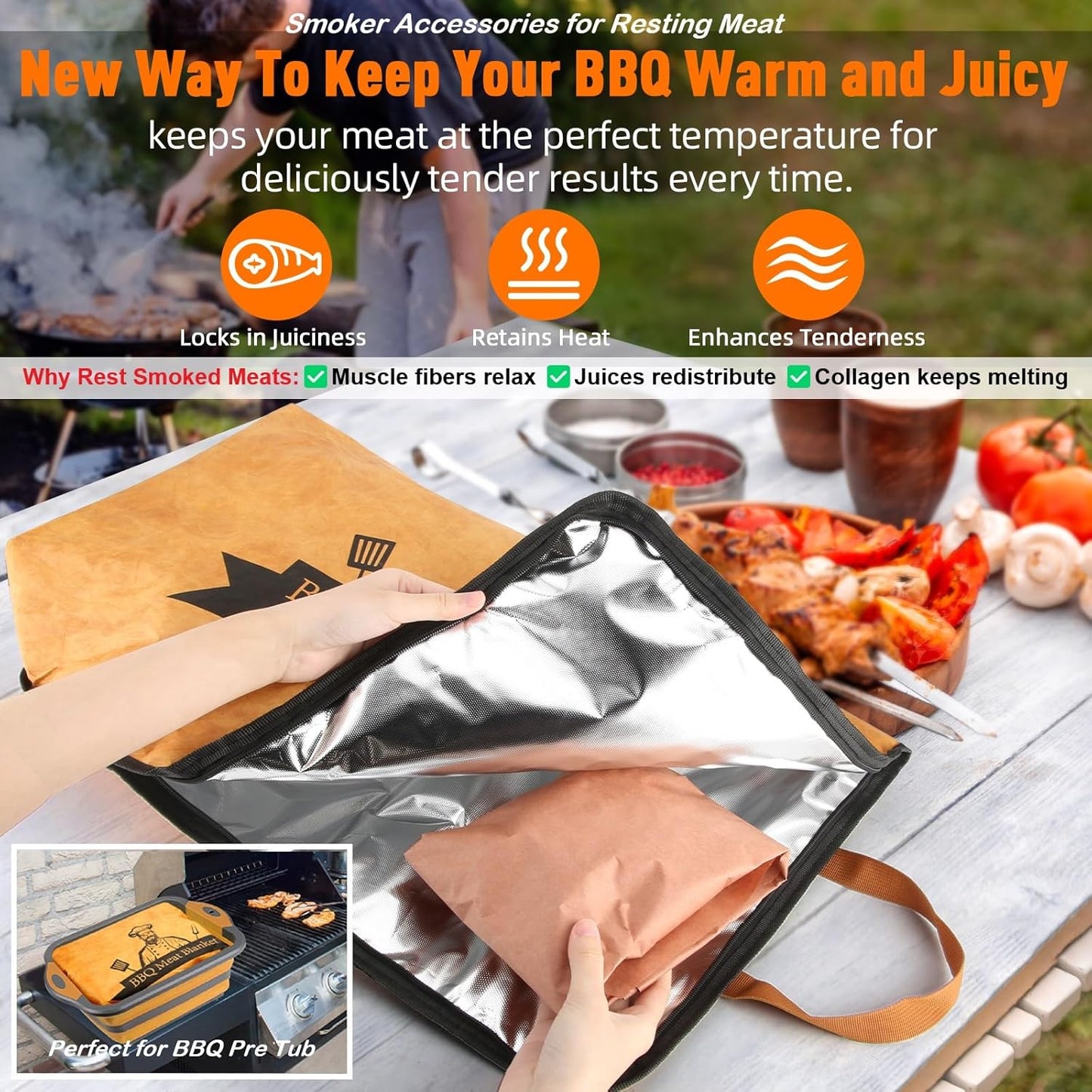 21in BBQ Blanket for Resting Meat - Smoking Meat Insulated Bag for Brisket/Beef/Pork Shoulder/Turkey - Valentines Day Gifts Birthday Anniversary Smoker Accessories Gift for Men