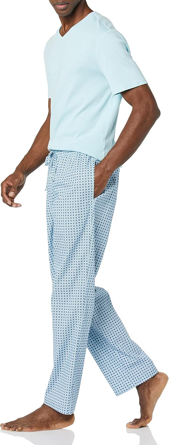 Amazon Essentials Men's Cotton Poplin Pant with Cotton Jersey T-Shirt Pajama Set