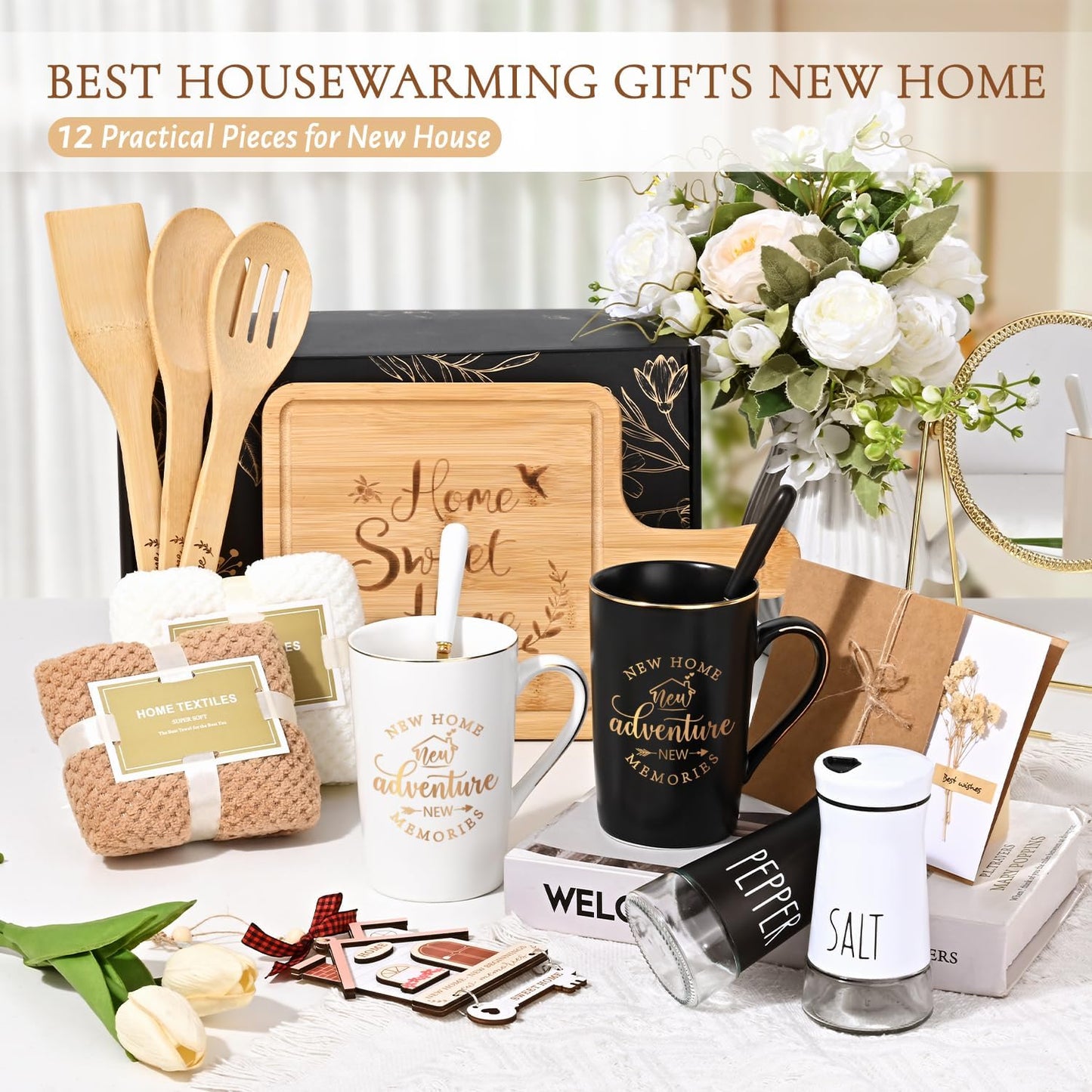 Maustic House Warming Gifts New Home, 12 Pcs New House Gift Basket, Housewarming Present for Homeowners Couples Women, Closing Gifts for Home Buyers