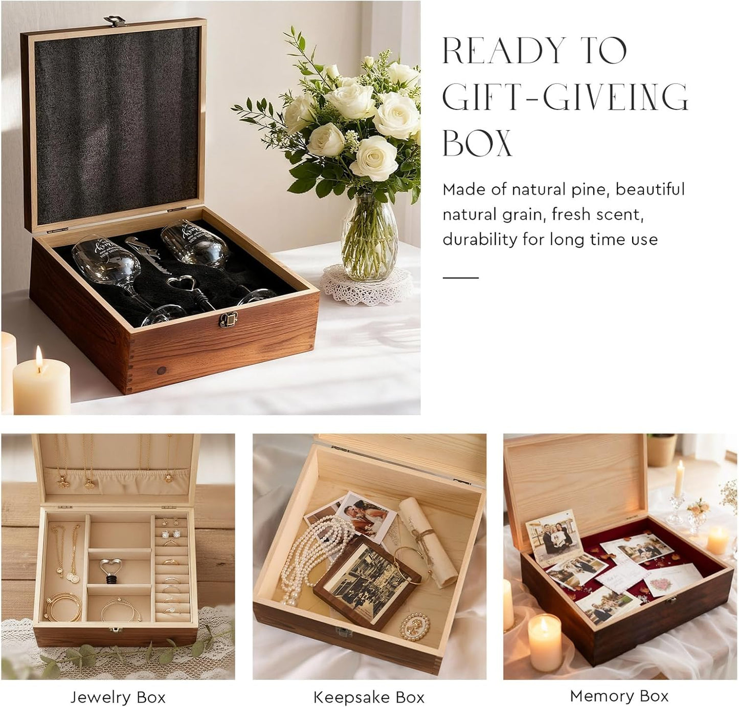 AW BRIDAL House Warming Gifts New Home Wine Glasses Sets, 2026 Closing Gifts for Home Buyers and Homeowner, New Apartment Gift Basket for Couple, First House Gift with Wooden Keepsake Box
