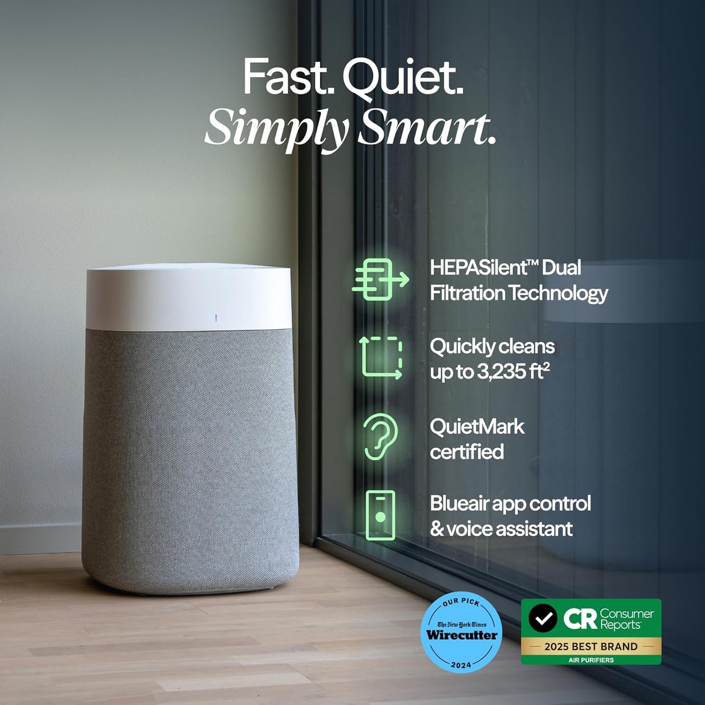 BLUEAIR Air Purifiers for Large Rooms, Cleans 3,048 Sqft In One Hour, HEPASilent Smart Air Cleaner For Home, Pets, Allergies, Virus, Dust, Mold, Smoke - Blue Pure 211i Max