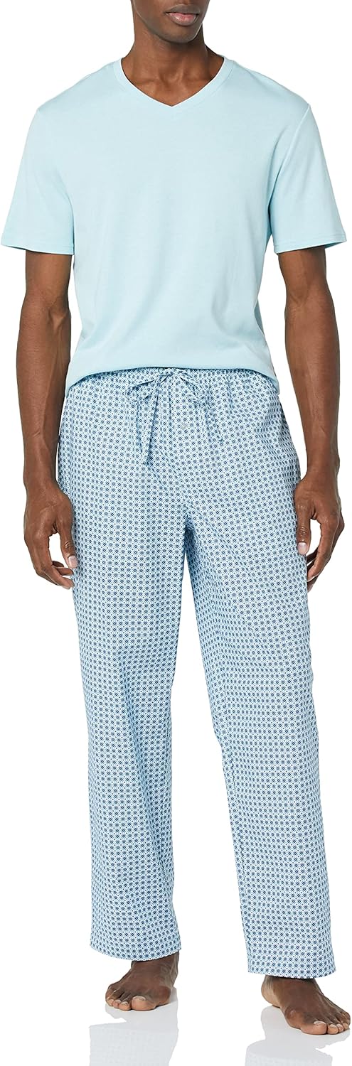 Amazon Essentials Men's Cotton Poplin Pant with Cotton Jersey T-Shirt Pajama Set