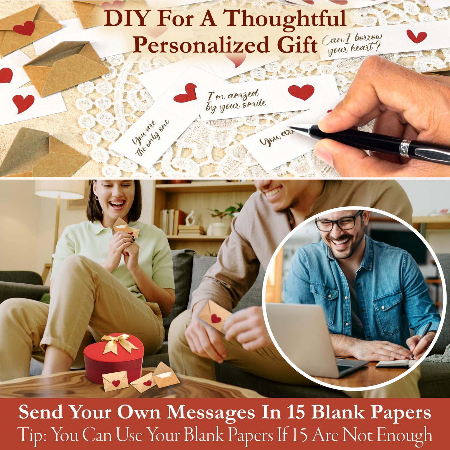 60 Mini Love Notes With Envelopes - Valentines Day Gifts For Him, Her, Boyfriend, Girlfriend - Valentines Gift For Husband, Wife - Anniversary Birthday Christmas I Love You Gifts For Couples