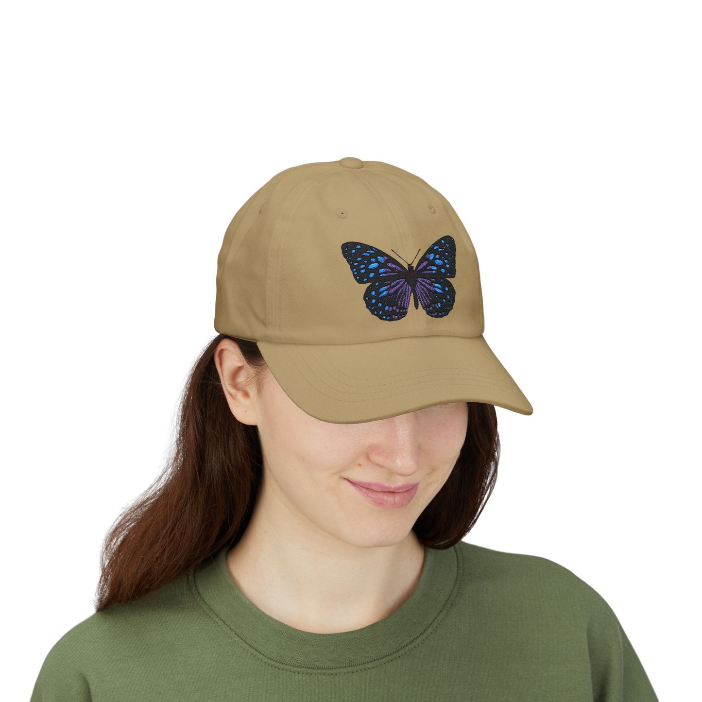 Embroidered Blue Butterfly Dad Cap Classic White Baseball Hat
