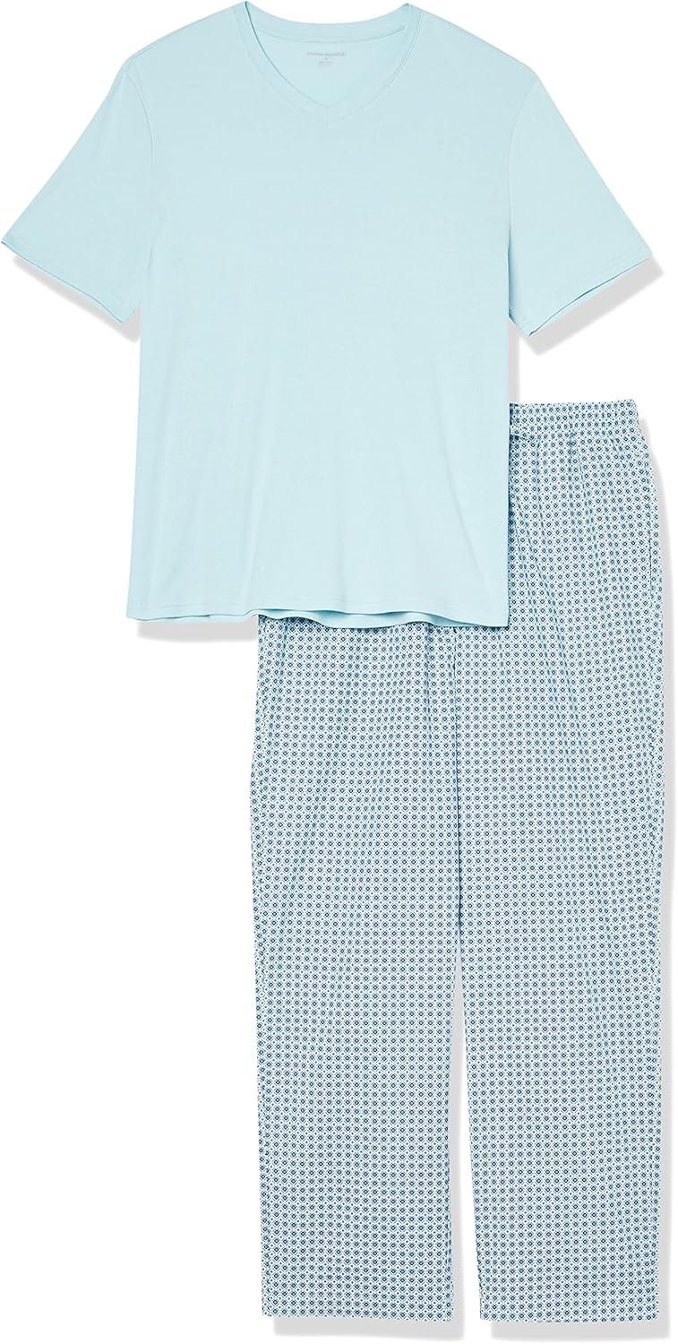 Amazon Essentials Men's Cotton Poplin Pant with Cotton Jersey T-Shirt Pajama Set