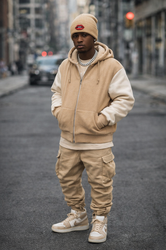 Embroidered Red Lip Ribbed Beanie Trendy Knit Hat for Women