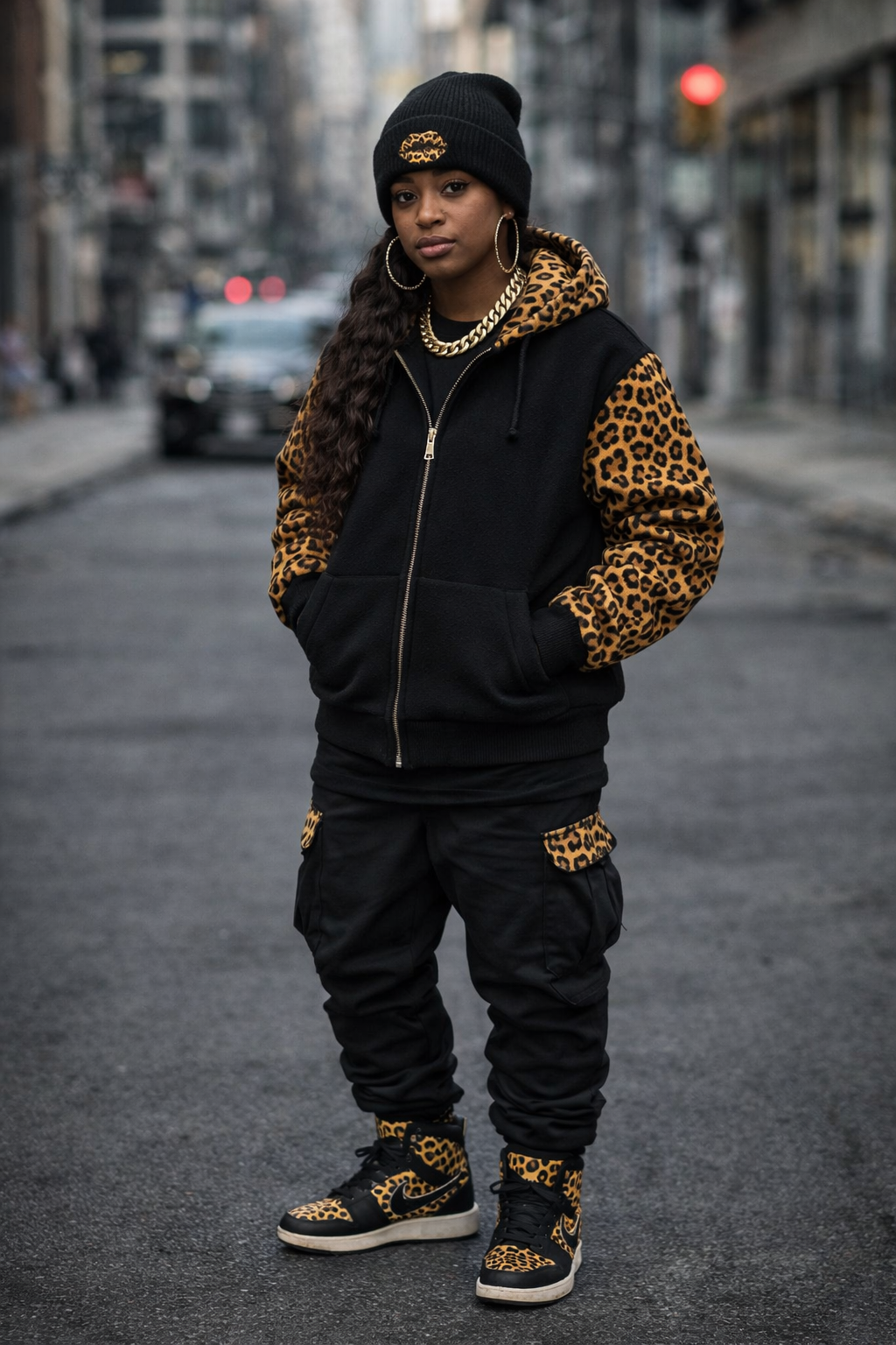 Leopard Kiss Beanie — Embroidered Ribbed Knit Hat