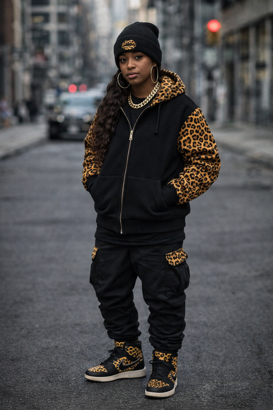 Leopard Kiss Beanie — Embroidered Ribbed Knit Hat